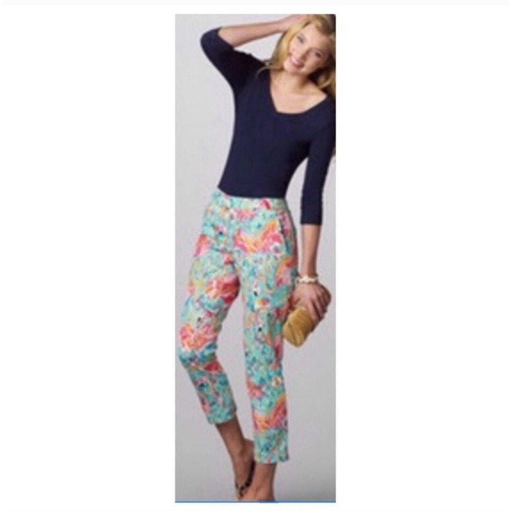 Lilly Pulitzer Women's Elaine Cropped Casual Pants Flamingo Print Multi‎ Size 0